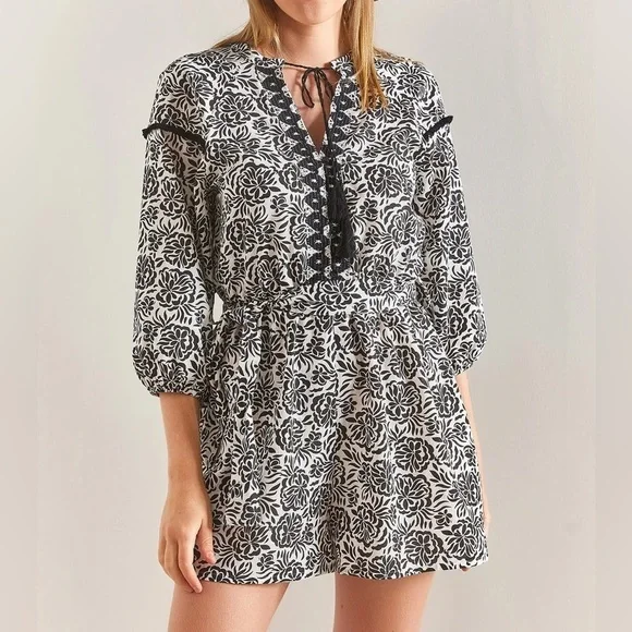 Zara floral printed linen blend romper - Picture 2 of 5